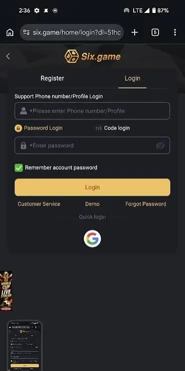 Six Game Login